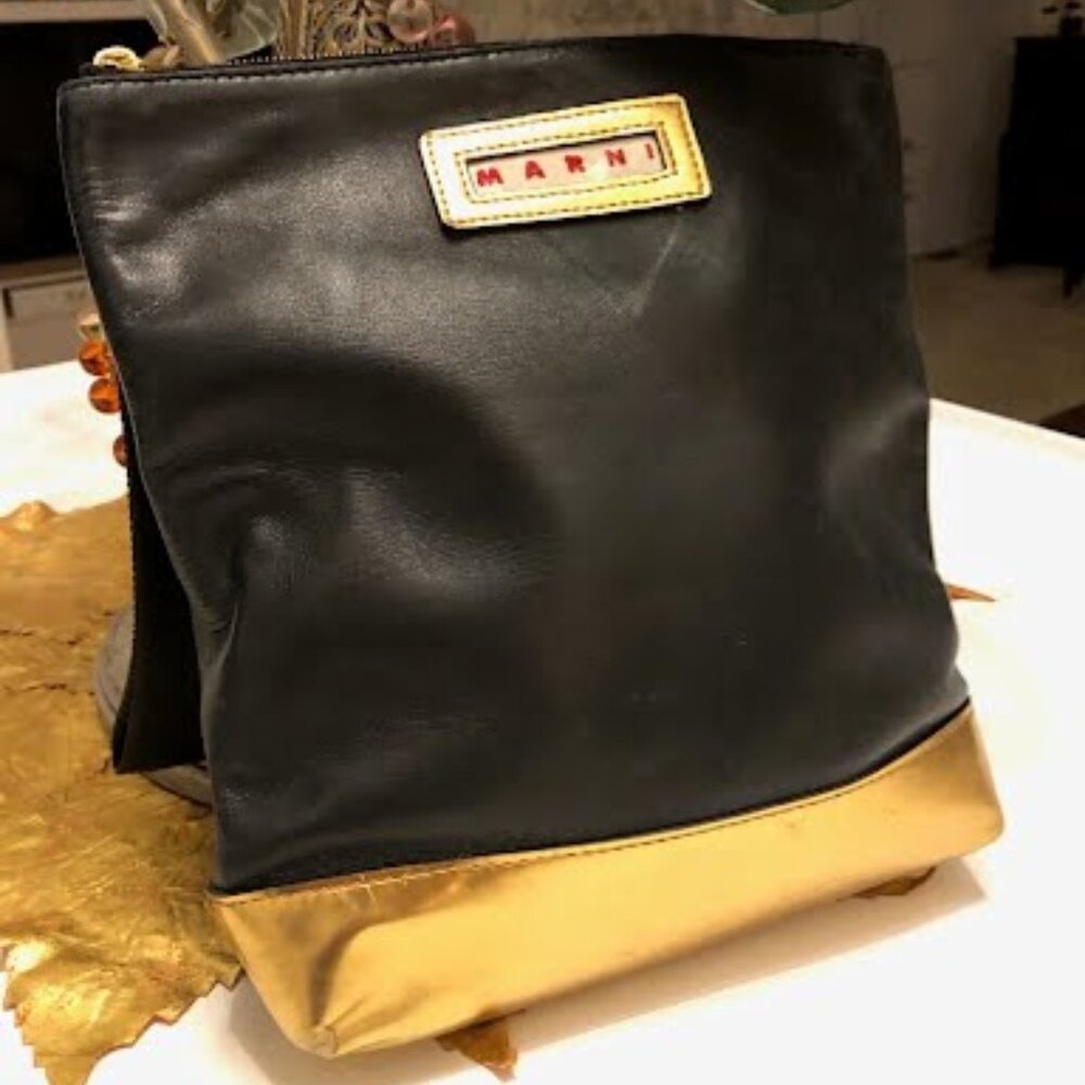 SOLD Marni Wristlet Pouch Black + Gold